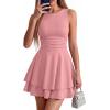 image:imagePRETTYGARDEN Womens 2026 Summer Mini Dress Sleeveless Ruched A Line Ruffle Flowy Short Cute Dresses Party Date Night OutfitsPink