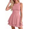 image:imagePRETTYGARDEN Womens 2026 Summer Mini Dress Sleeveless Ruched A Line Ruffle Flowy Short Cute Dresses Party Date Night OutfitsPink