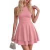 image:imagePRETTYGARDEN Womens 2026 Summer Mini Dress Sleeveless Ruched A Line Ruffle Flowy Short Cute Dresses Party Date Night OutfitsPink