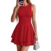 image:imagePRETTYGARDEN Womens 2026 Summer Mini Dress Sleeveless Ruched A Line Ruffle Flowy Short Cute Dresses Party Date Night OutfitsRed
