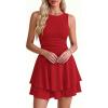 image:imagePRETTYGARDEN Womens 2026 Summer Mini Dress Sleeveless Ruched A Line Ruffle Flowy Short Cute Dresses Party Date Night OutfitsRed