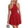 image:imagePRETTYGARDEN Womens 2026 Summer Mini Dress Sleeveless Ruched A Line Ruffle Flowy Short Cute Dresses Party Date Night OutfitsRed