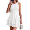 image:imagePRETTYGARDEN Womens 2026 Summer Mini Dress Sleeveless Ruched A Line Ruffle Flowy Short Cute Dresses Party Date Night OutfitsWhite