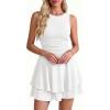 image:imagePRETTYGARDEN Womens 2026 Summer Mini Dress Sleeveless Ruched A Line Ruffle Flowy Short Cute Dresses Party Date Night OutfitsWhite