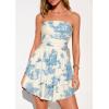 image:imagePRETTYGARDEN Womens 2026 Summer Strapless Tube Mini Dress Off Shoulder Smocked Ruffle A Line Flowy Short Party Club DressesFloral Blue