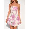 image:imagePRETTYGARDEN Womens 2026 Summer Strapless Tube Mini Dress Off Shoulder Smocked Ruffle A Line Flowy Short Party Club DressesFloral Pink