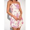 image:imagePRETTYGARDEN Womens 2026 Summer Strapless Tube Mini Dress Off Shoulder Smocked Ruffle A Line Flowy Short Party Club DressesFloral Pink
