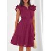 image:imagePRETTYGARDEN Womens 2026 Summer Sundresses Eyelet Cap Sleeve V Neck Short Boho Wedding Guest Dress Beach Vacation ClothesBurgundy