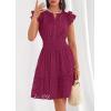 image:imagePRETTYGARDEN Womens 2026 Summer Sundresses Eyelet Cap Sleeve V Neck Short Boho Wedding Guest Dress Beach Vacation ClothesBurgundy