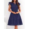 image:imagePRETTYGARDEN Womens 2026 Summer Sundresses Eyelet Cap Sleeve V Neck Short Boho Wedding Guest Dress Beach Vacation ClothesNavy Blue