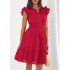 image:imagePRETTYGARDEN Womens 2026 Summer Sundresses Eyelet Cap Sleeve V Neck Short Boho Wedding Guest Dress Beach Vacation ClothesRed