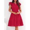 image:imagePRETTYGARDEN Womens 2026 Summer Sundresses Eyelet Cap Sleeve V Neck Short Boho Wedding Guest Dress Beach Vacation ClothesRed