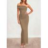 image:imagePRETTYGARDEN Womens 2026 Wedding Guest Cocktail Dresses One Off the Shoulder Ruched Bodycon Formal Maxi Party Summer OutfitsKhaki