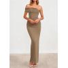 image:imagePRETTYGARDEN Womens 2026 Wedding Guest Cocktail Dresses One Off the Shoulder Ruched Bodycon Formal Maxi Party Summer OutfitsKhaki