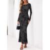 image:imagePRETTYGARDEN Womens Floral Bodycon Maxi Dress 2026 Spring Elegant Mesh Long Sleeve Formal Wedding Guest Cocktail DressesStyle2black