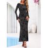 image:imagePRETTYGARDEN Womens Floral Bodycon Maxi Dress 2026 Spring Elegant Mesh Long Sleeve Formal Wedding Guest Cocktail DressesStyle2black