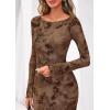 image:imagePRETTYGARDEN Womens Floral Bodycon Maxi Dress 2026 Spring Elegant Mesh Long Sleeve Formal Wedding Guest Cocktail DressesStyle2brown