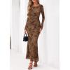 image:imagePRETTYGARDEN Womens Floral Bodycon Maxi Dress 2026 Spring Elegant Mesh Long Sleeve Formal Wedding Guest Cocktail DressesStyle2brown
