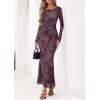 image:imagePRETTYGARDEN Womens Floral Bodycon Maxi Dress 2026 Spring Elegant Mesh Long Sleeve Formal Wedding Guest Cocktail DressesStyle2dark Purple Red