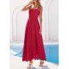 image:imagePRETTYGARDEN Womens Sleeveless Maxi Summer Dresses 2026 Hollow Out Eyelet Square Neck Ruffle Flowy Beach Vacation SundressRed