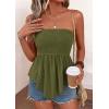 image:imagePRETTYGARDEN Womens Strapless Smocked Tube Tops Summer 2026 Trendy Flowy Peplum Bandeau Shirts Going Out Date Spring ClothesArmy Green