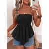 image:imagePRETTYGARDEN Womens Strapless Smocked Tube Tops Summer 2026 Trendy Flowy Peplum Bandeau Shirts Going Out Date Spring ClothesBlack