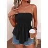 image:imagePRETTYGARDEN Womens Strapless Smocked Tube Tops Summer 2026 Trendy Flowy Peplum Bandeau Shirts Going Out Date Spring ClothesBlack