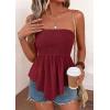 image:imagePRETTYGARDEN Womens Strapless Smocked Tube Tops Summer 2026 Trendy Flowy Peplum Bandeau Shirts Going Out Date Spring ClothesBurgundy