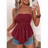 image:imagePRETTYGARDEN Womens Strapless Smocked Tube Tops Summer 2026 Trendy Flowy Peplum Bandeau Shirts Going Out Date Spring ClothesBurgundy