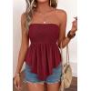 image:imagePRETTYGARDEN Womens Strapless Smocked Tube Tops Summer 2026 Trendy Flowy Peplum Bandeau Shirts Going Out Date Spring ClothesBurgundy