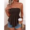 image:imagePRETTYGARDEN Womens Strapless Smocked Tube Tops Summer 2026 Trendy Flowy Peplum Bandeau Shirts Going Out Date Spring ClothesDark Brown