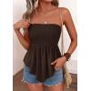 image:imagePRETTYGARDEN Womens Strapless Smocked Tube Tops Summer 2026 Trendy Flowy Peplum Bandeau Shirts Going Out Date Spring ClothesDark Brown