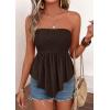 image:imagePRETTYGARDEN Womens Strapless Smocked Tube Tops Summer 2026 Trendy Flowy Peplum Bandeau Shirts Going Out Date Spring ClothesDark Brown