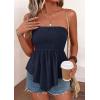 image:imagePRETTYGARDEN Womens Strapless Smocked Tube Tops Summer 2026 Trendy Flowy Peplum Bandeau Shirts Going Out Date Spring ClothesDark Royal Blue