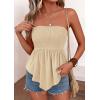 image:imagePRETTYGARDEN Womens Strapless Smocked Tube Tops Summer 2026 Trendy Flowy Peplum Bandeau Shirts Going Out Date Spring ClothesLight Khaki