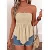 image:imagePRETTYGARDEN Womens Strapless Smocked Tube Tops Summer 2026 Trendy Flowy Peplum Bandeau Shirts Going Out Date Spring ClothesLight Khaki