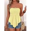 image:imagePRETTYGARDEN Womens Strapless Smocked Tube Tops Summer 2026 Trendy Flowy Peplum Bandeau Shirts Going Out Date Spring ClothesYellow