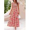 image:imagePRETTYGARDEN Womens Summer Flowy Maxi Dress Casual Cap Sleeve V Neck Smocked Beach SundressFloral Orange Pink Red