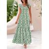 image:imagePRETTYGARDEN Womens Summer Flowy Maxi Dress Casual Cap Sleeve V Neck Smocked Beach SundressLeaves Light Green