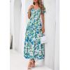 image:imagePRETTYGARDEN Womens Summer Puff Short Sleeve Maxi Dress Square Neck Smocked Tiered Ruffle A Line Long Flowy Beach DressesFloral Blue Green