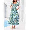 image:imagePRETTYGARDEN Womens Summer Puff Short Sleeve Maxi Dress Square Neck Smocked Tiered Ruffle A Line Long Flowy Beach DressesFloral Blue Green