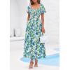 image:imagePRETTYGARDEN Womens Summer Puff Short Sleeve Maxi Dress Square Neck Smocked Tiered Ruffle A Line Long Flowy Beach DressesFloral Blue Green