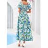 image:imagePRETTYGARDEN Womens Summer Puff Short Sleeve Maxi Dress Square Neck Smocked Tiered Ruffle A Line Long Flowy Beach DressesFloral Blue Green