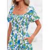 image:imagePRETTYGARDEN Womens Summer Puff Short Sleeve Maxi Dress Square Neck Smocked Tiered Ruffle A Line Long Flowy Beach DressesFloral Blue Green