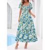 image:imagePRETTYGARDEN Womens Summer Puff Short Sleeve Maxi Dress Square Neck Smocked Tiered Ruffle A Line Long Flowy Beach DressesFloral Blue Green