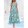 image:imagePRETTYGARDEN Womens Summer Puff Short Sleeve Maxi Dress Square Neck Smocked Tiered Ruffle A Line Long Flowy Beach DressesFloral Blue Green