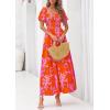 image:imagePRETTYGARDEN Womens Summer Puff Short Sleeve Maxi Dress Square Neck Smocked Tiered Ruffle A Line Long Flowy Beach DressesFloral Orange Pink