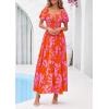 image:imagePRETTYGARDEN Womens Summer Puff Short Sleeve Maxi Dress Square Neck Smocked Tiered Ruffle A Line Long Flowy Beach DressesFloral Orange Pink