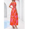 image:imagePRETTYGARDEN Womens Summer Puff Short Sleeve Maxi Dress Square Neck Smocked Tiered Ruffle A Line Long Flowy Beach DressesFloral Orange Pink