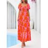image:imagePRETTYGARDEN Womens Summer Puff Short Sleeve Maxi Dress Square Neck Smocked Tiered Ruffle A Line Long Flowy Beach DressesFloral Orange Pink